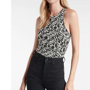 BODY CONTOUR ABSTRACT PRINT HIGH NECK THONG BODYSUIT